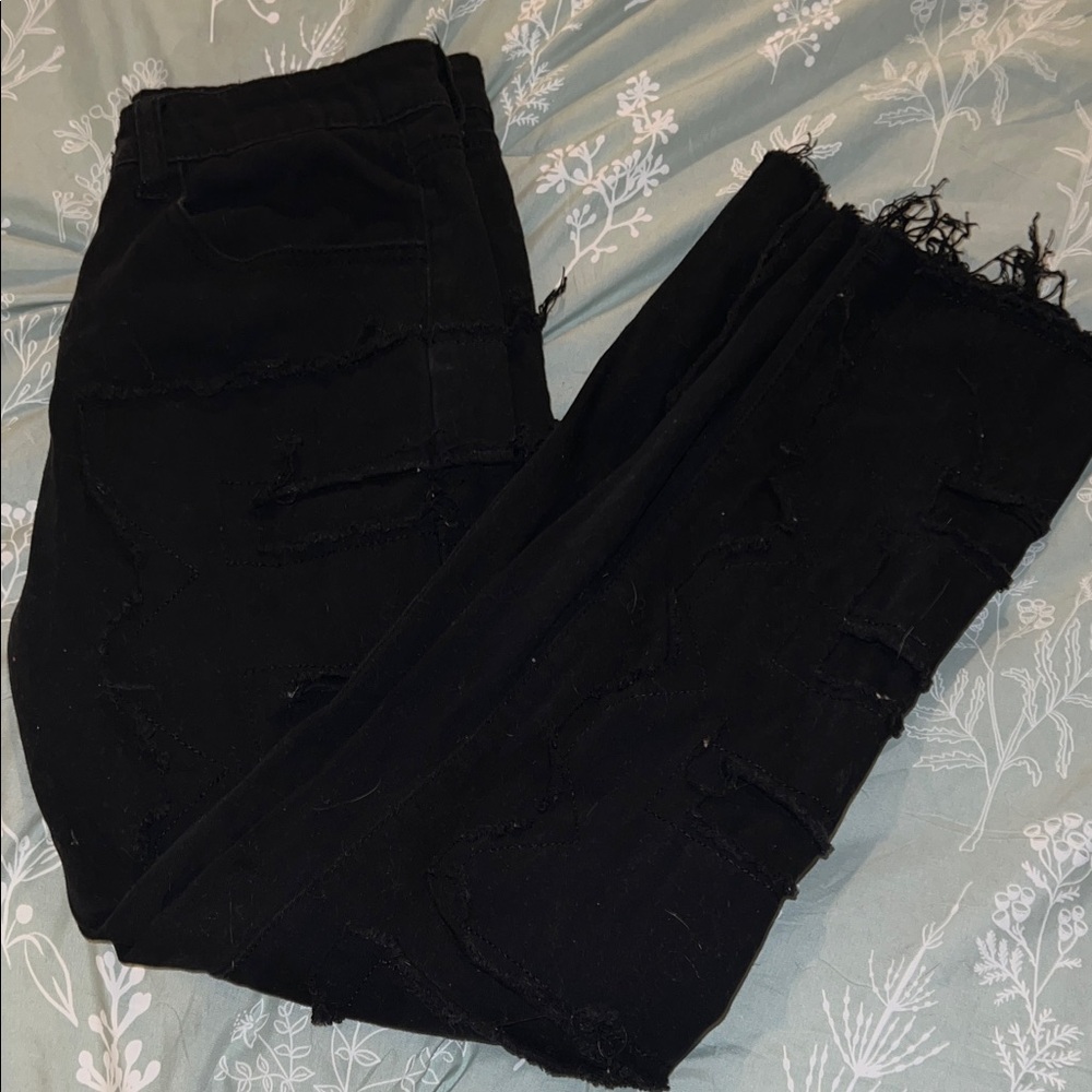 Men's Black Distressed Straight Jeans